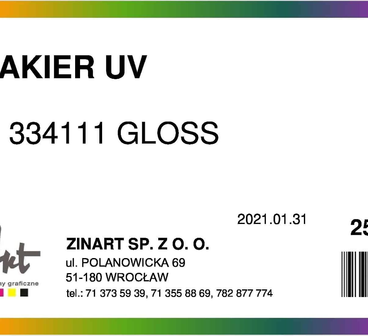 Lakier UV U 334111 Gloss 25 kg